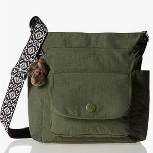 Kipling Olive Green Crossbody Bag with Patterned Strap